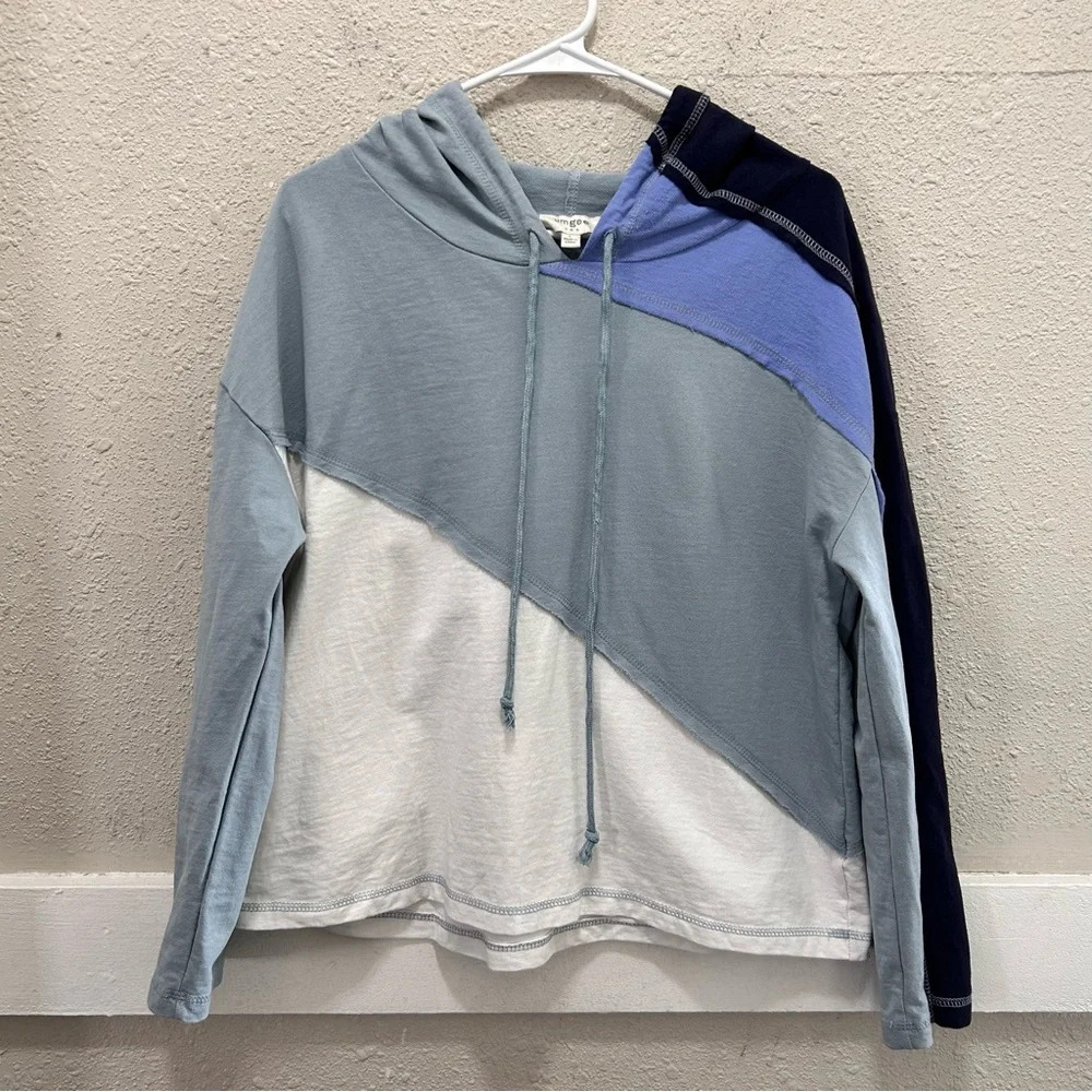 Umgee White and Blues Colorblock Hoodie Large